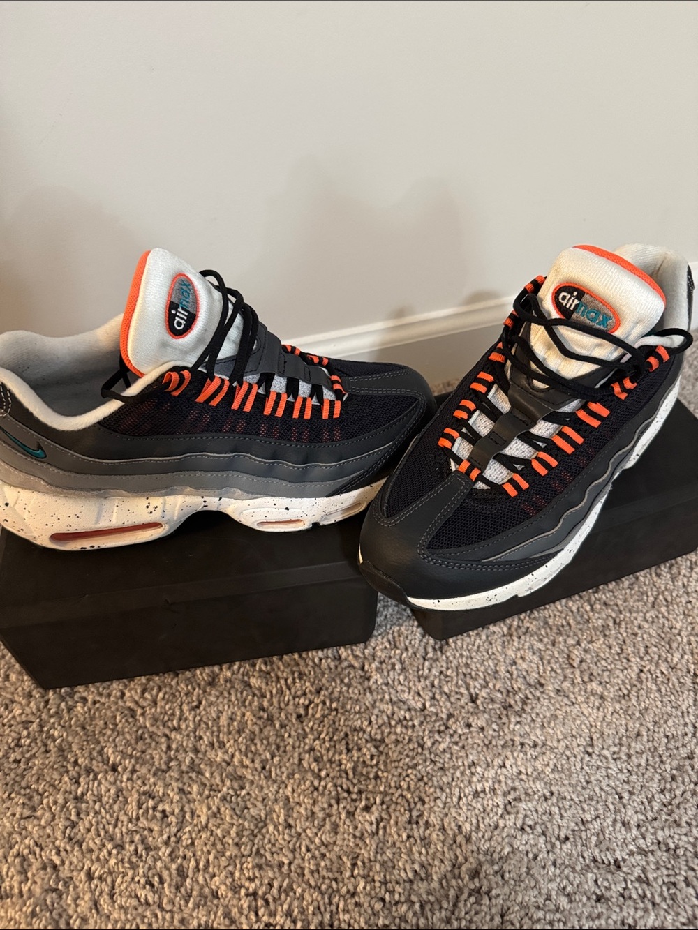 Nike Kids Air Max Sneakers in Black, Orange and White
